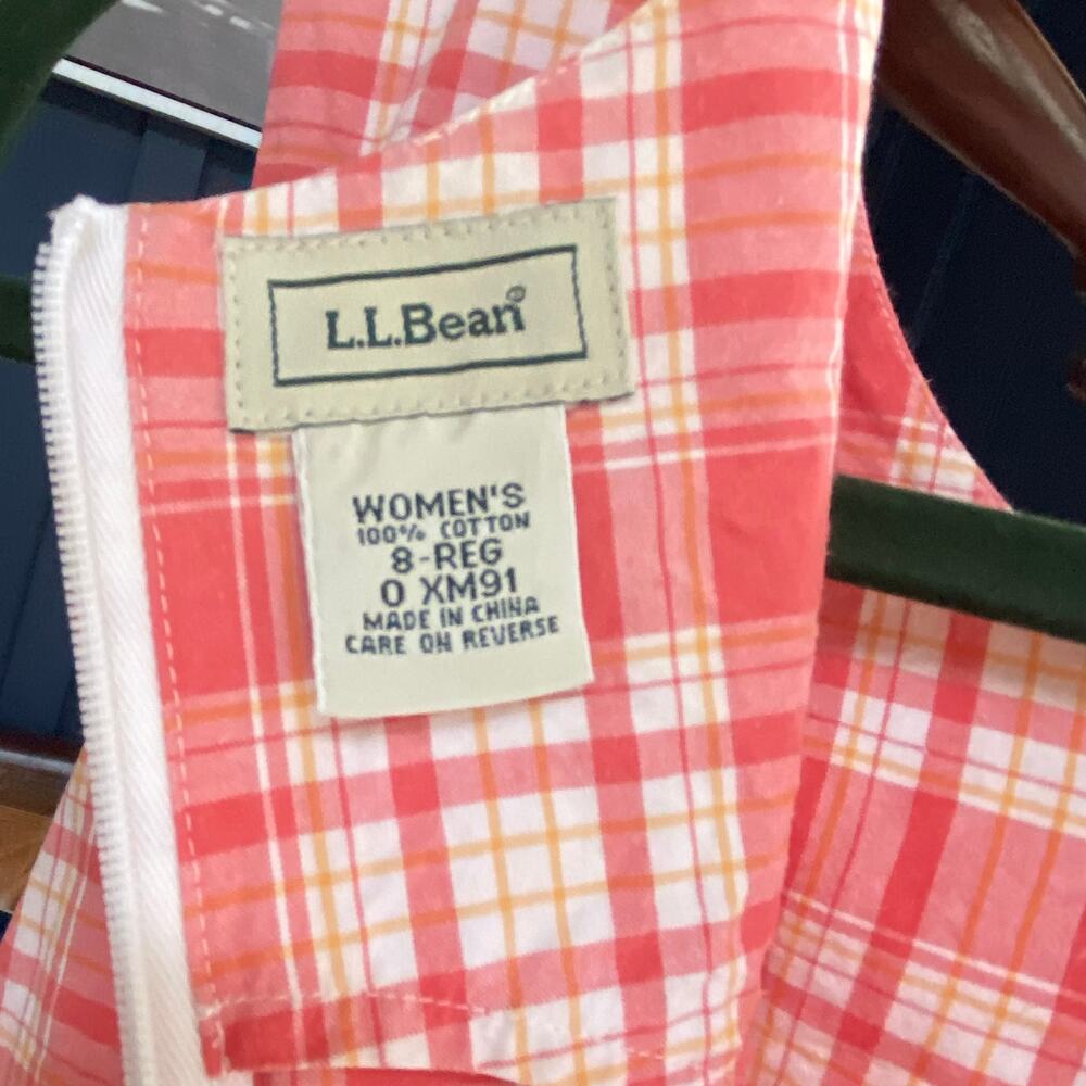 L.L. Bean 8 Coral Plaid Sleeveless Cotton Dress Full Zip Back VERY NICE‎ - Picture 4 of 5